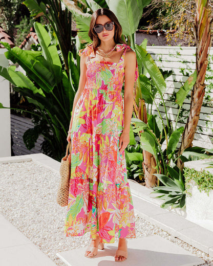 Damen Maxikleid mit fröhlichem Blumenmuster und verstellbaren Trägern Stalluxe
