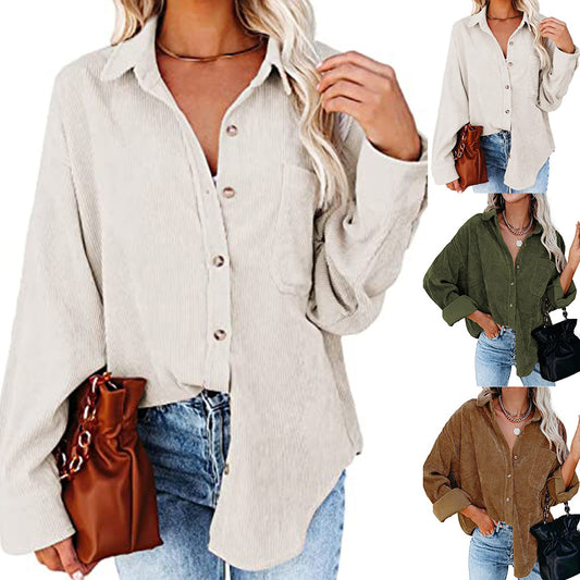 Damen Übergroße Kordbluse Stalluxe