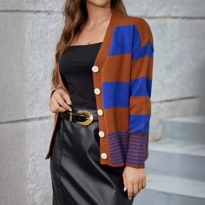 Damen Strickjacke mit auffälligem Streifenmuster und großen Knöpfen Stalluxe