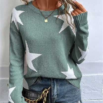 Damen Strickpullover mit auffälligem Sternenmotiv und Rundhalsausschnitt Stalluxe