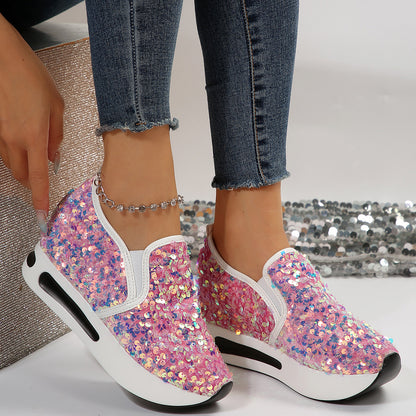 Damen Wedge-Sneaker mit funkelnden Pailletten und rutschfester Sohle Stalluxe