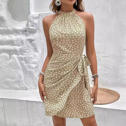 Damen Wickelkleid mit hoher Taille und elegantem Halterneck Stalluxe