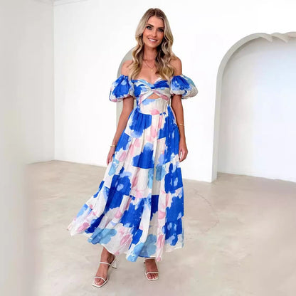 Damen Maxikleid mit voluminösen Puffärmeln und floralem Print Stalluxe