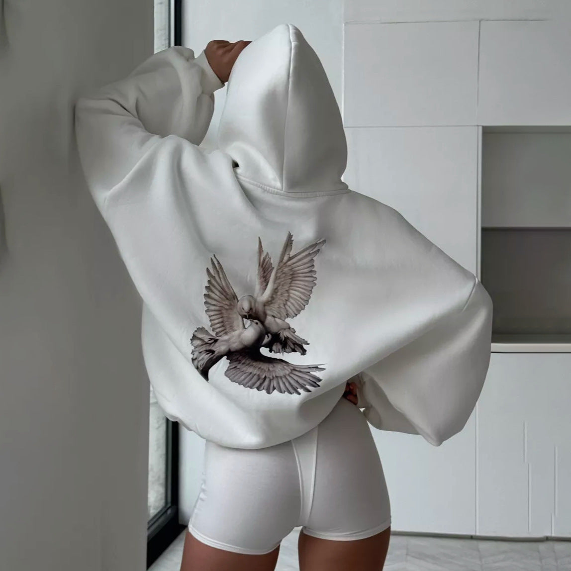 Damen Kapuzenpullover mit kreativem Vogelmotiv und lässigem Schnitt Stalluxe
