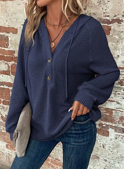 Damen lässiger Hoodie mit Knopfdetails und weit geschnittenen Ärmeln Stalluxe
