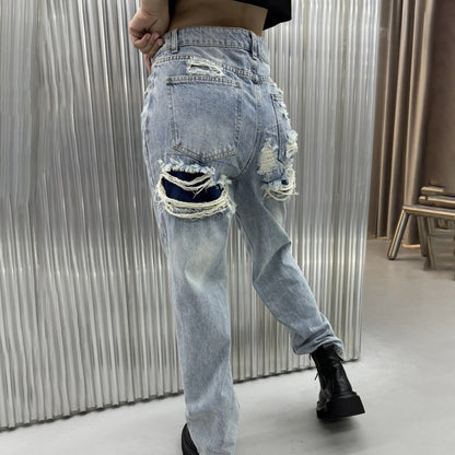 Damen Wide-Leg-Jeans mit Destroyed-Details und hohem Bund Stalluxe