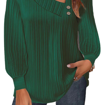 Damen Modisches Langarmshirt mit plissierter Textur und dekorativen Knöpfen Stalluxe