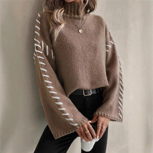 Damen Strickpullover mit breiten Ärmeln und hohem Kragen Stalluxe