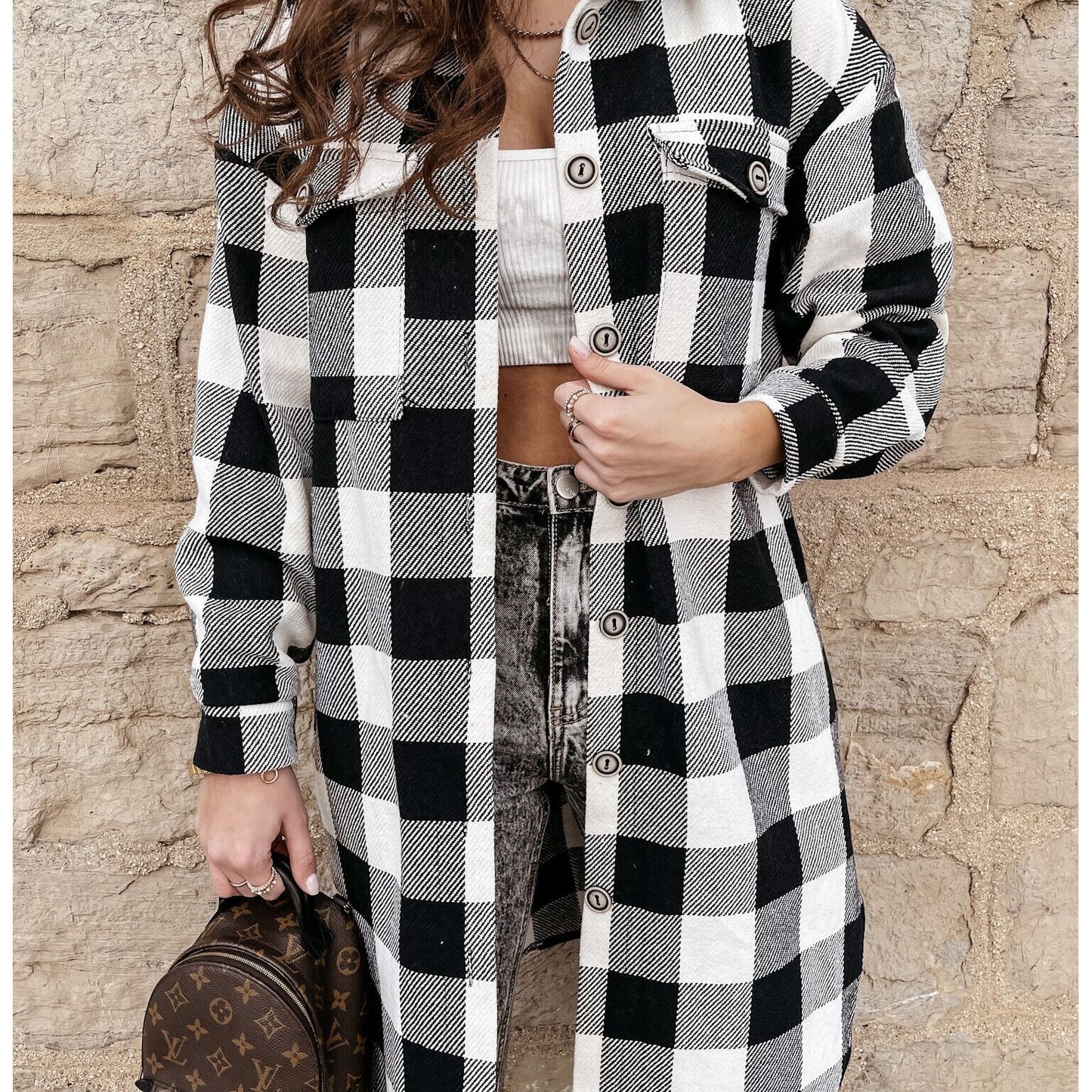 Damen Karierter Oversized-Hemdjacke Stalluxe