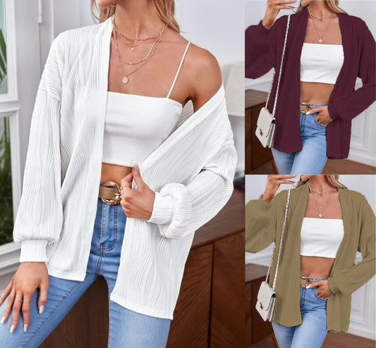 Damen Lässiger Cardigan aus strukturiertem Material mit weiten Ärmeln Stalluxe