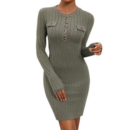 Damen Strickkleid mit Knopfleiste und Brusttaschen Stalluxe