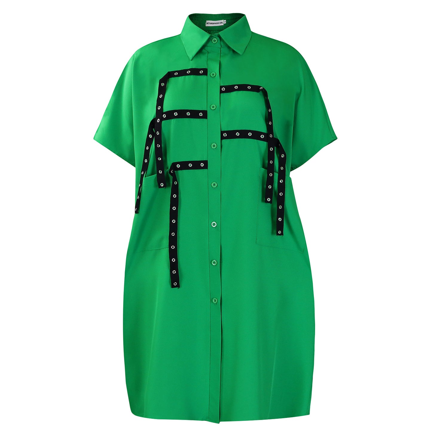 Damen Oversized Hemdbluse mit modischen Details und Kontrastträgern Stalluxe Grün