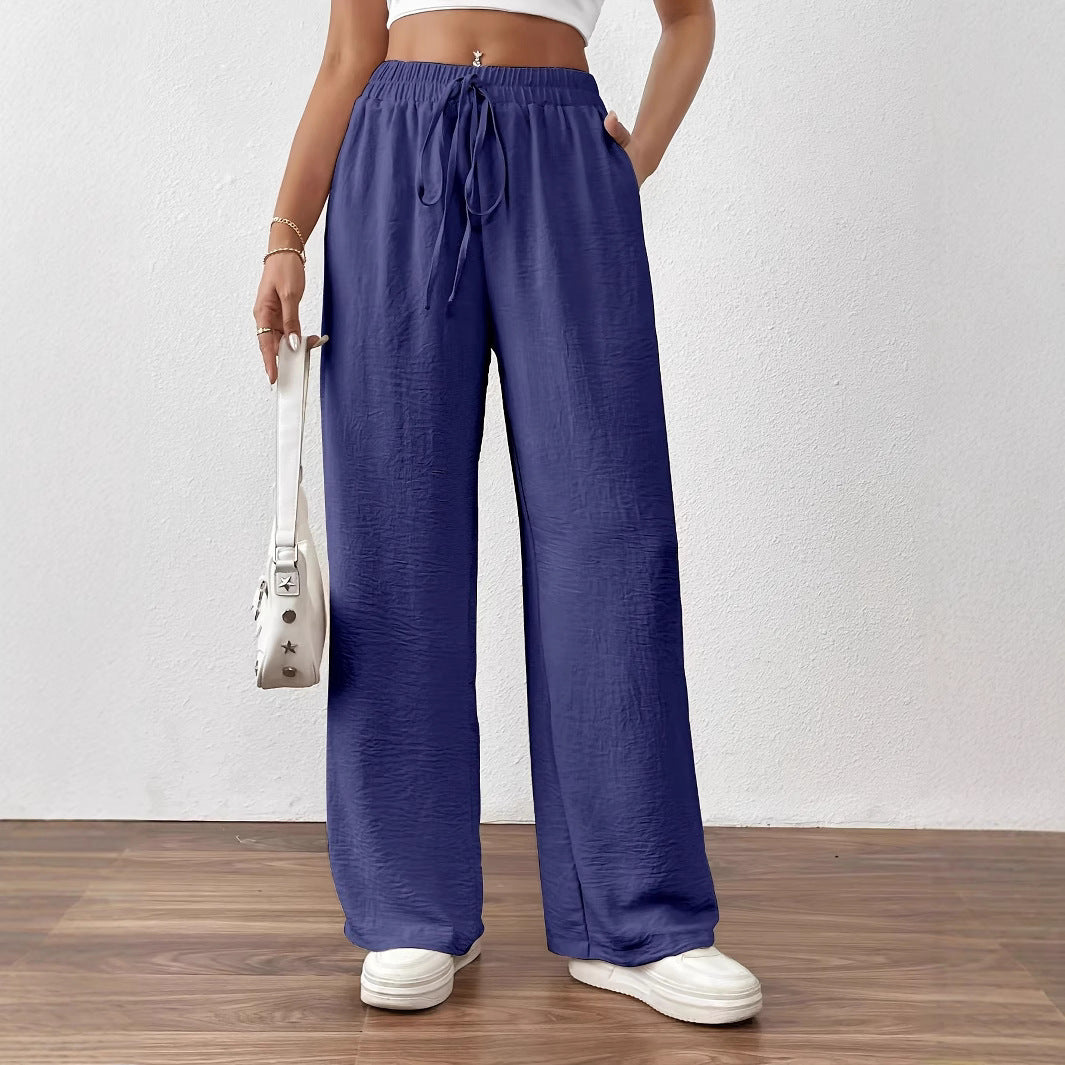 Damen Weite Leinenhose mit elastischem Bund und seitlichen Taschen Stalluxe