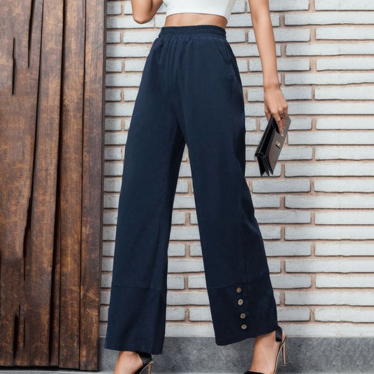 Damen Weite Chino-Hose mit Knopfdetails Stalluxe