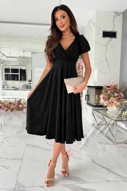 Damen Midi-Rock mit elegantem Wickeldesign und modischen Puffärmeln Stalluxe