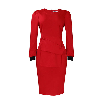 Damen Elegantes Kleid mit innovativem Drapierungselement und stilvollen Puffärmeln Stalluxe