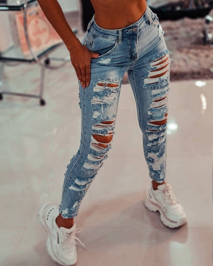 Damen Skinny-Jeans im distressed Look Stalluxe