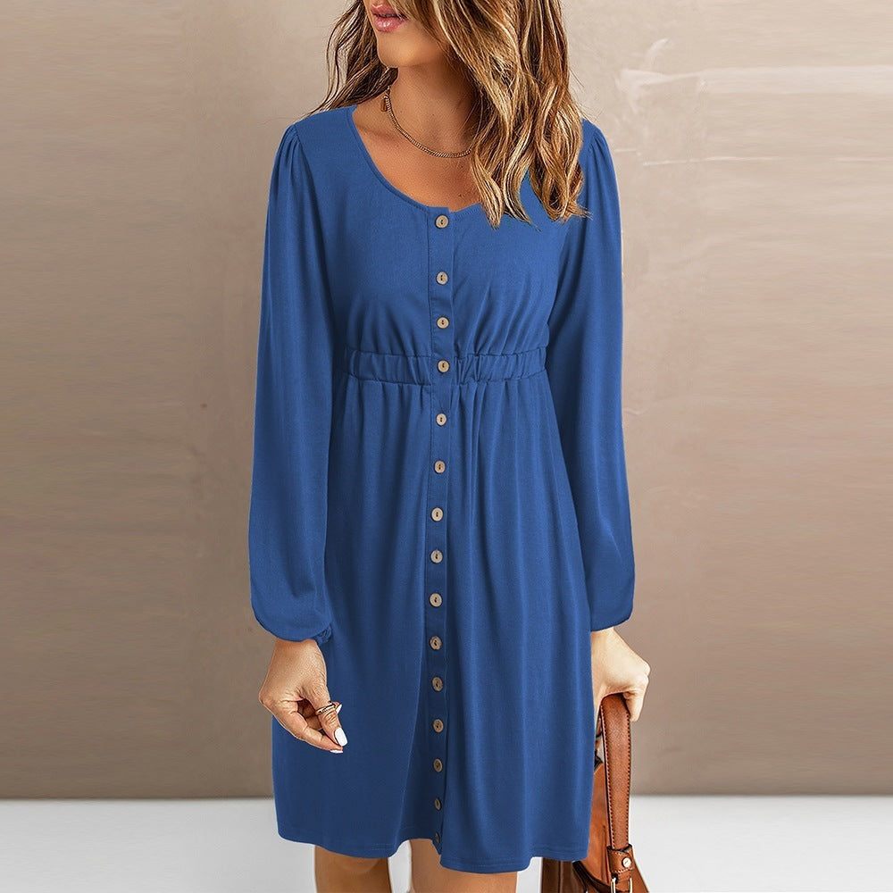Damen Sommerliches Knopfkleid mit tailliertem Schnitt und langen Ärmeln Stalluxe
