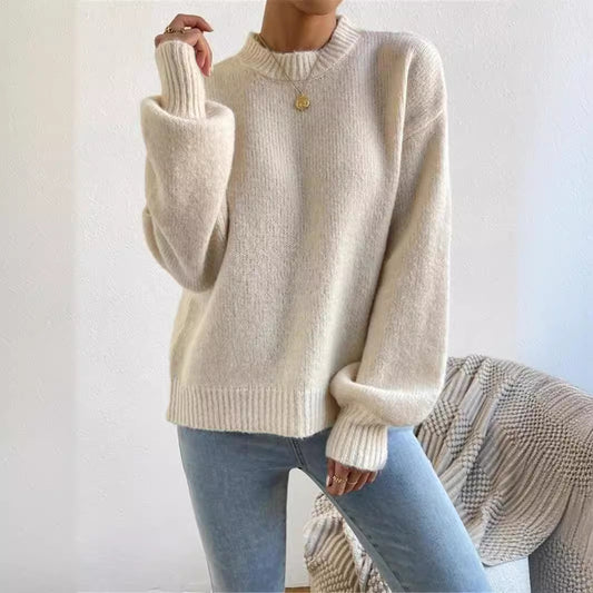Damen lockerer Strickpullover mit hohem Kragen und strukturiertem Design Stalluxe