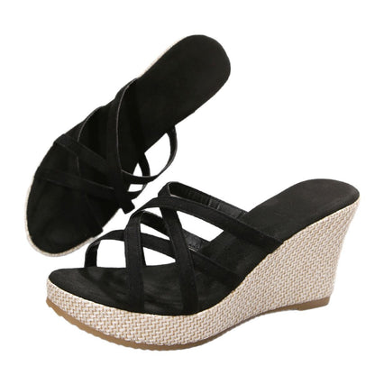 Damen Keil-Sandalen mit raffiniertem Kreuzriemen-Design und komfortabler Fußbettgestaltung Stalluxe