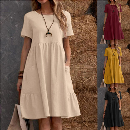 Damen Lockeres Baumwollkleid mit Taschen und Volant Stalluxe