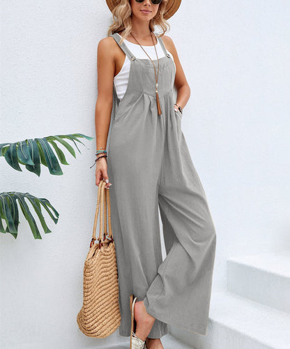 Damen Lässiger Jumpsuit mit weitem Bein und verstellbaren Trägern Stalluxe