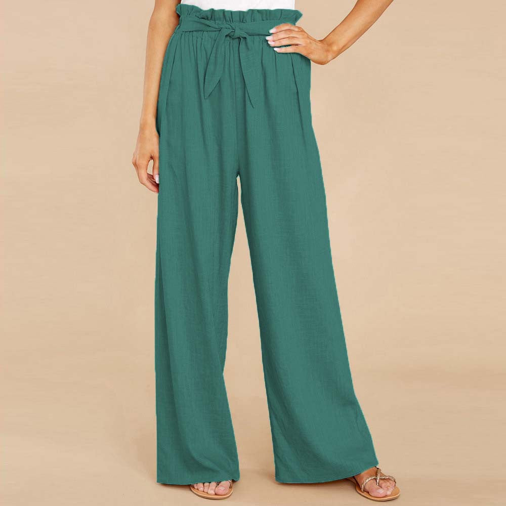 Damen weite Leinenhose mit hohem Bund und Gürtel auf Taillenhöhe Stalluxe