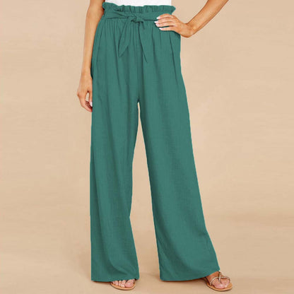 Damen weite Leinenhose mit hohem Bund und Gürtel auf Taillenhöhe Stalluxe
