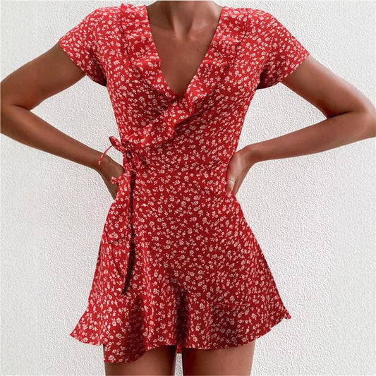 Damen verspieltes Wickelkleid mit Rüschendetails und floralem Muster Stalluxe