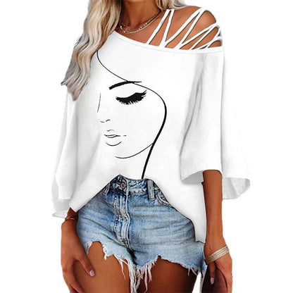 Damen Tunika mit asymmetrischem Trägerdesign und stylisierter Gesichtsgrafik Stalluxe
