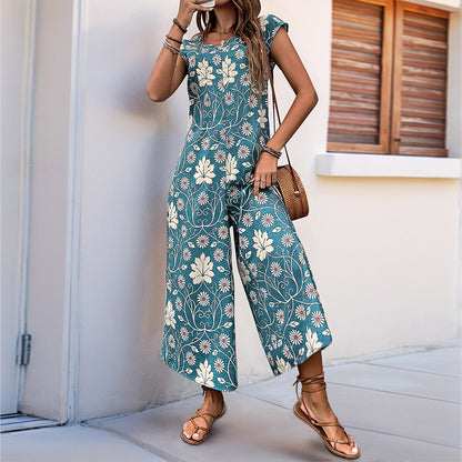 Damen Jumpsuit mit floralem Design und weitem Bein Stalluxe
