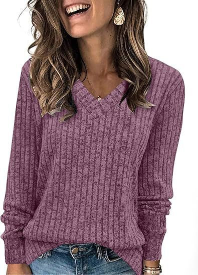 Damen V-Ausschnitt Pullover mit feinen Streifen Stalluxe