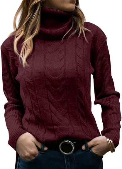 Damen Strickpullover mit hohem Kragen und strukturiertem Zopfmuster Stalluxe