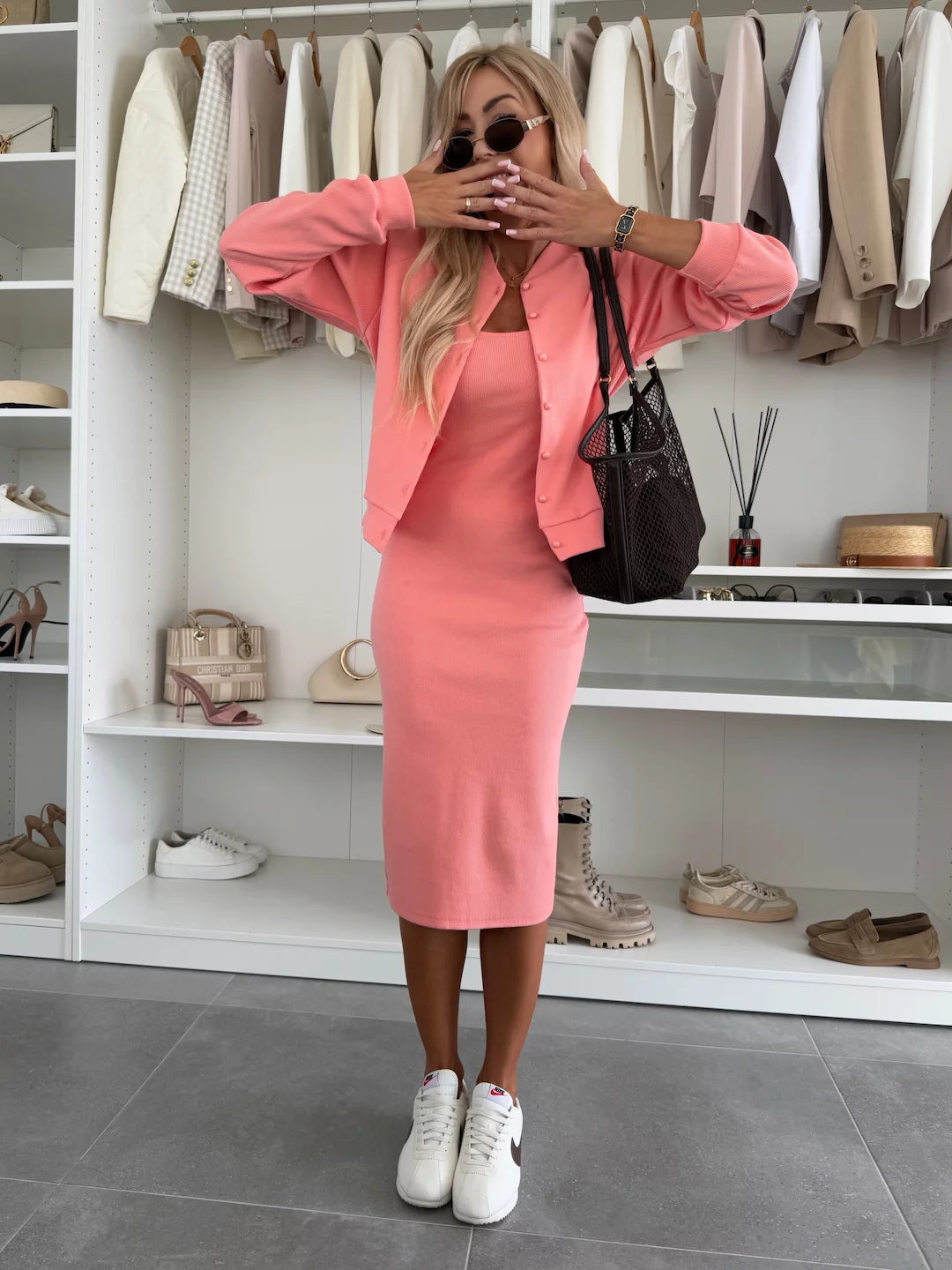 Damen sportliches Kleid mit passender Baumwolljacke Stalluxe