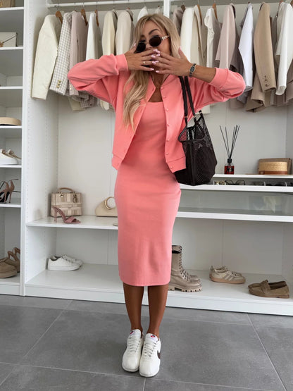 Damen sportliches Kleid mit passender Baumwolljacke Stalluxe