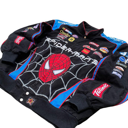 Damen Motorsportjacke im Retro-Stil mit Spider-Man-Motiv Stalluxe