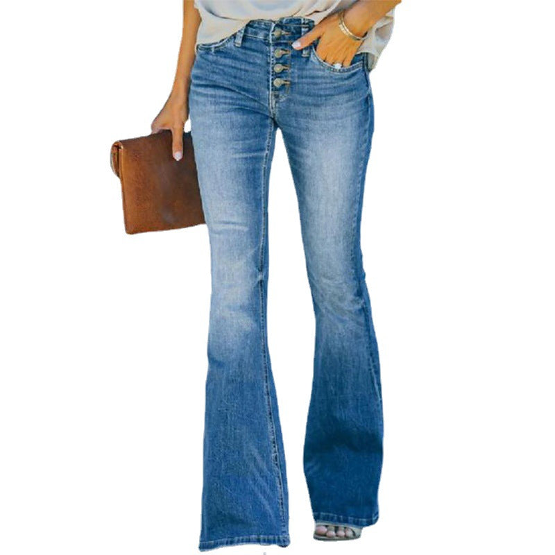 Damen Bootcut Jeans mit knopfbesticktem Bund und lässigem Schnitt Stalluxe