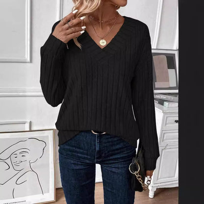 Damen V-Ausschnitt Strickpullover mit senkrechter Rippstruktur Stalluxe
