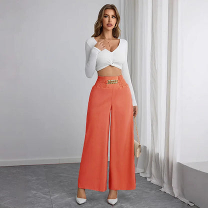 Damen Weit geschnittene Palazzo-Hose mit dekorativem Bund Stalluxe
