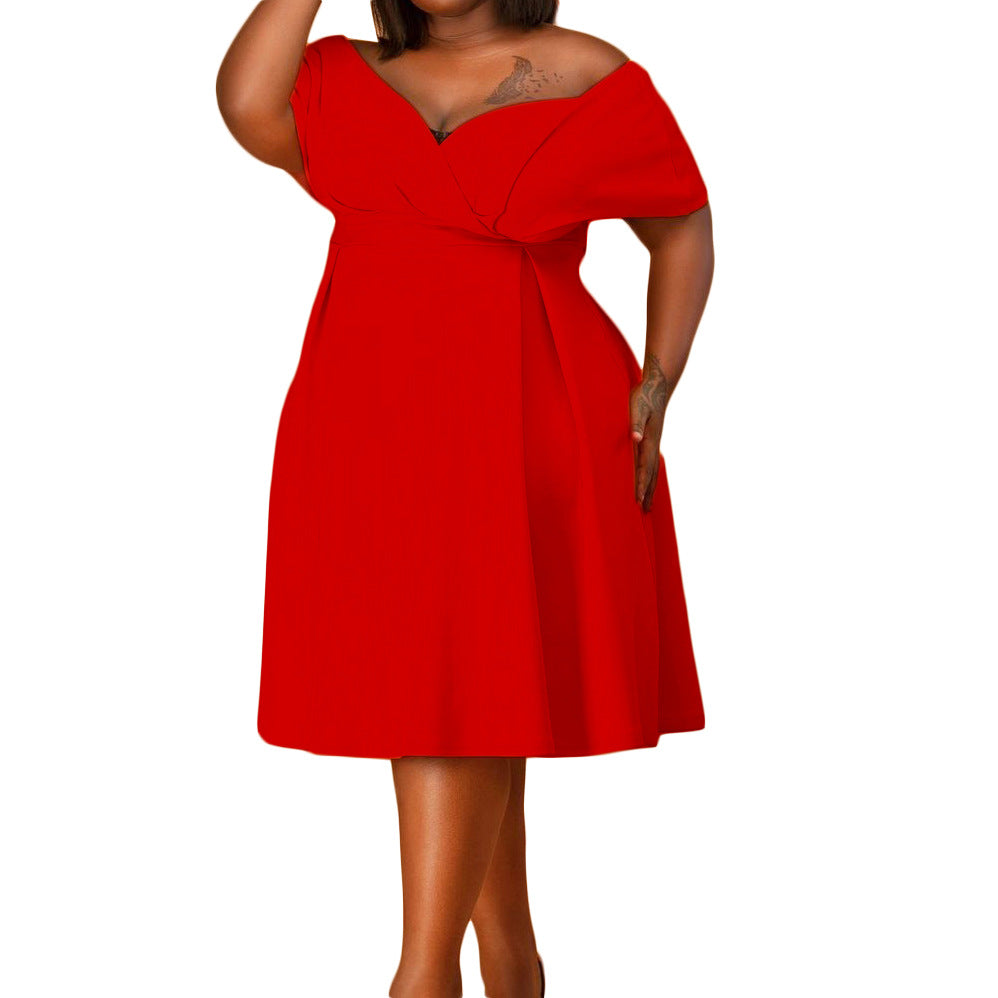 Damen Off-Shoulder Abendkleid mit fließendem Rock und eleganter Drapierung Stalluxe Rot