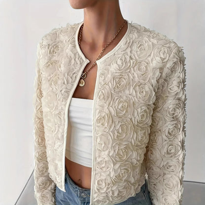 Damen kurz geschnittene Blütenjacke mit floralem Design und sanften Texturen Stalluxe