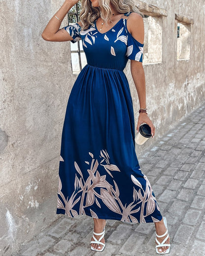 Damen Maxikleid mit kalten Schultern und floralem Druck Stalluxe