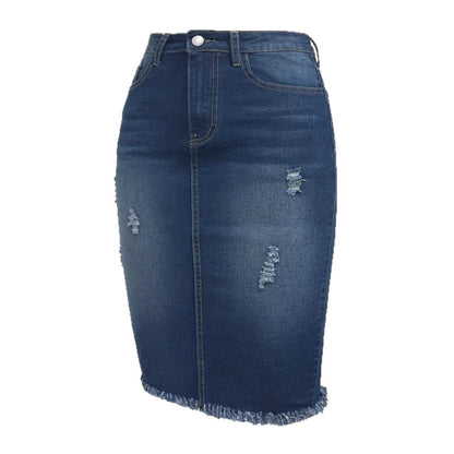 Damen Denim-Midirock mit stylischem Fransenabschluss und figurbetontem Schnitt Stalluxe
