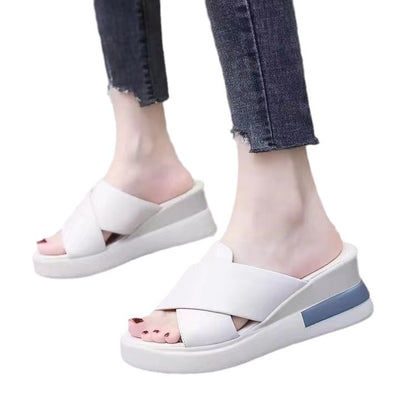 Damen Wedge-Pantoletten mit Cross-Riemen und ergonomischer Sohle Stalluxe