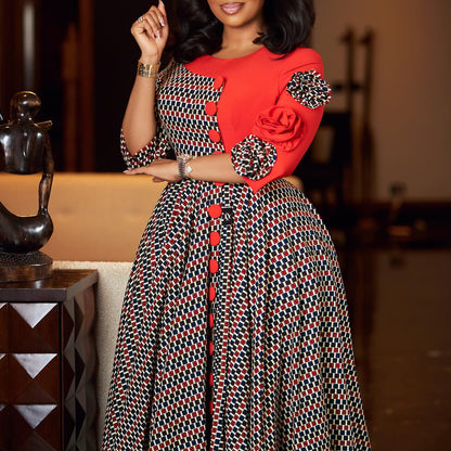 Damen Midikleid mit Knopfdetail und floralem Ärmel Stalluxe