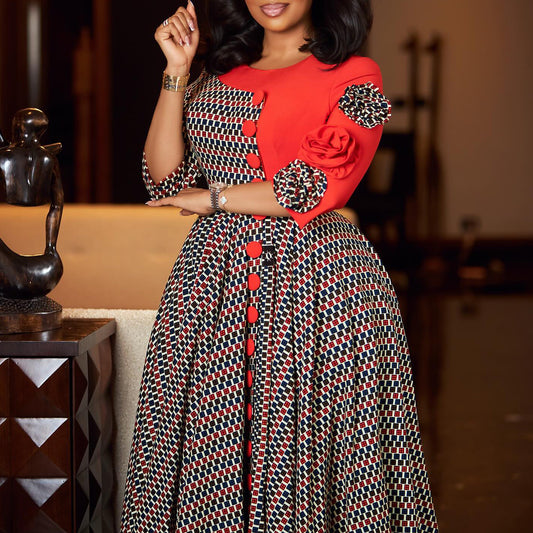 Damen Midikleid mit Knopfdetail und floralem Ärmel Stalluxe