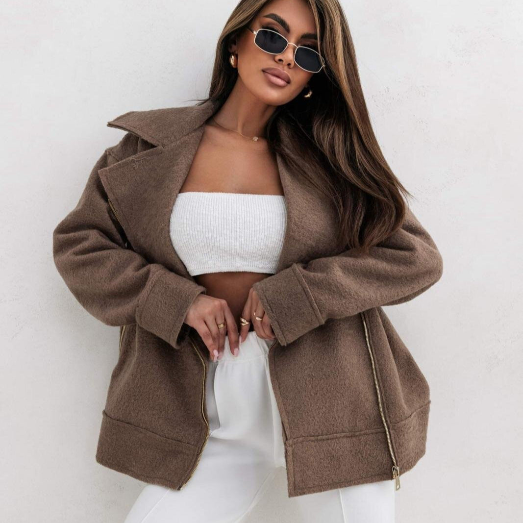 Damen Oversized Jacke mit Reißverschluss und weichem Material Stalluxe