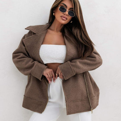 Damen Oversized Jacke mit Reißverschluss und weichem Material Stalluxe