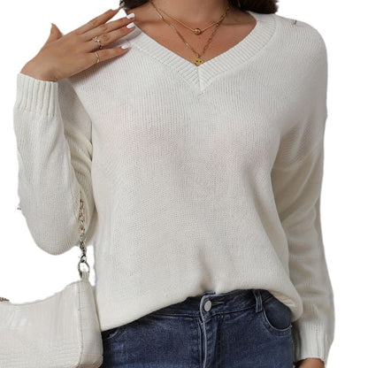 Damen Strickpullover mit V-Ausschnitt und eleganter Rippstruktur Stalluxe