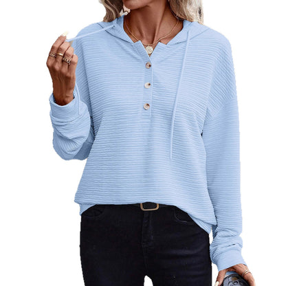 Damen Kapuzenshirt mit Knopfleiste und strukturierter Oberfläche Stalluxe